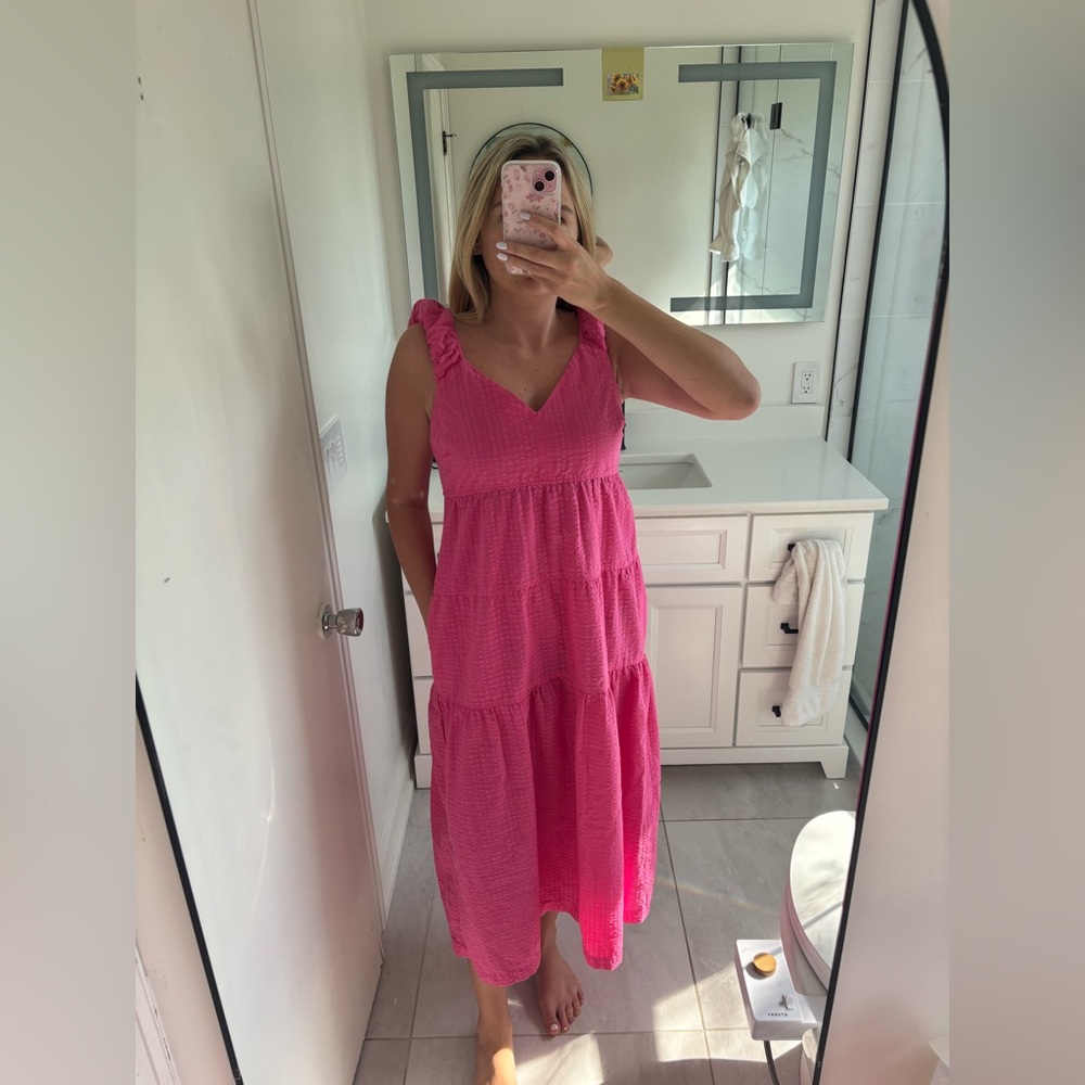 Juicy Couture Y2K Summer Pink Cotton Midi Dress with Pockets